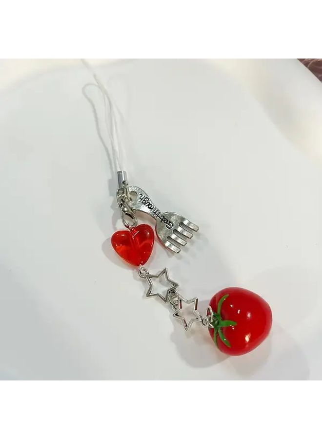 Tomato Star Fork Mobile Phone Chain Clear Sweet Card Album Bag Decorative Pendant Cute Charm Handcrafted Gift Accessory Fashion Enthusiasts Anime Playful Lanyard - Image 1