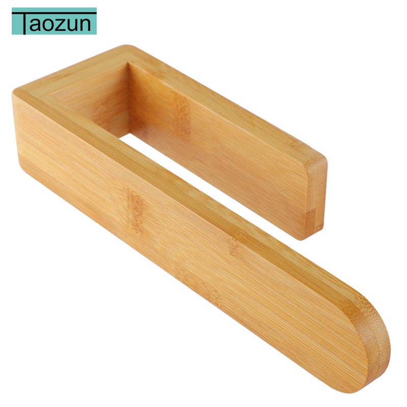 Taozun Towel Holder - Self Adhesive Bamboo Towel Rack, Decorative Natural Wooden Towel Rail for Bathroom, 8 Inch Wall Mounted Towel Bar for Kitchen - Image 2
