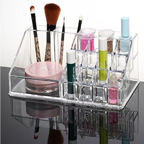 Inditradition 16 Shelf Cosmetic Makeup Organizer For Lipstick, Nail Polish, Brushes (Acrylic, Transparent, 22x12.5x8 cm) - Image 1