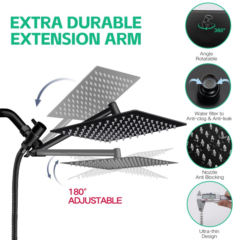 Ashwanth Shower Head,10â€Rain Shower Head with Handheld Spray Combo and Adjustable Extension Arm/3-Way Flow Regulator/Shower System,High Pressure Rain Fall Hose,Matt Black - Image 3