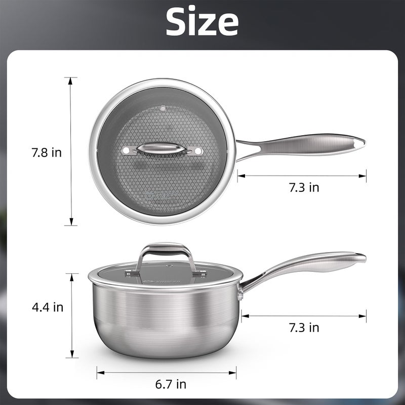 COOKER KING 3 Quart Stainless Steel Saucepan, Nonstick Sauce Pan, Ceramic Suce Pot with Tempered Glass Lid, Induction Pot Compatible with All Cooktops, Dishwasher & Oven Safe(PFAS/PFOA/PTFE Free) - Image 2