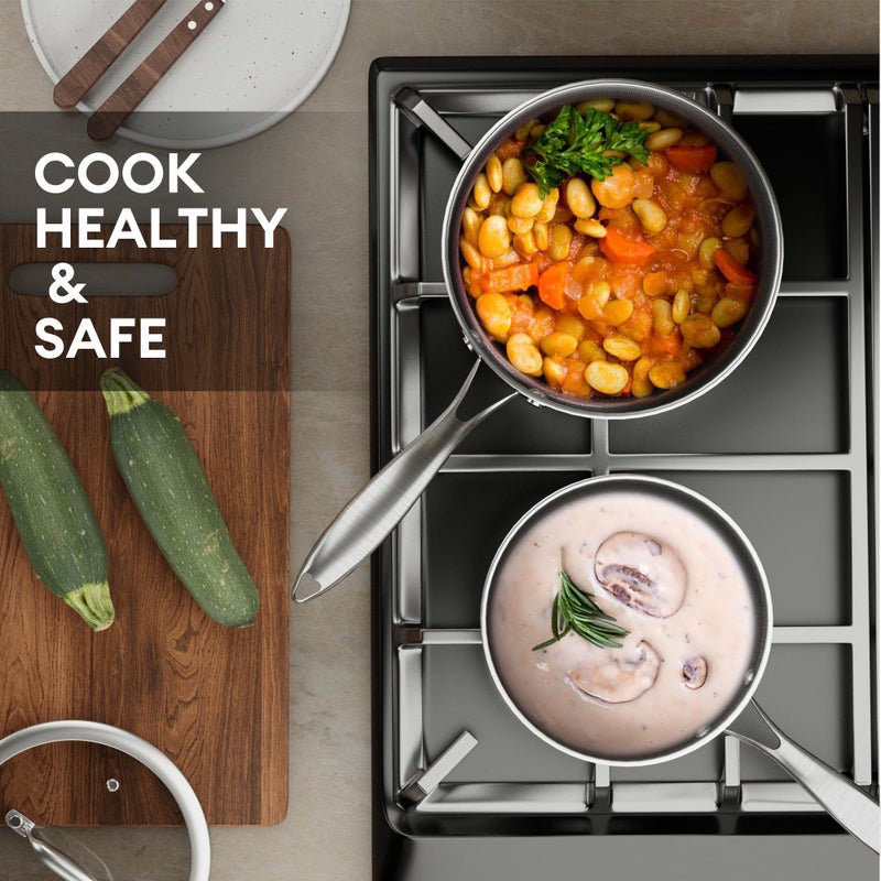 COOKER KING 3 Quart Stainless Steel Saucepan, Nonstick Sauce Pan, Ceramic Suce Pot with Tempered Glass Lid, Induction Pot Compatible with All Cooktops, Dishwasher & Oven Safe(PFAS/PFOA/PTFE Free) - Image 4