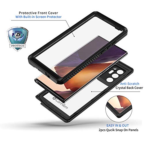 Lanhiem Galaxy Note 20 Ultra Case, IP68 Waterproof Dustproof Shockproof Case with Built-in Screen Protector, Full Body Sealed Underwater Protective Cover for Samsung Note 20 Ultra 6.9 inch, Black - Image 3