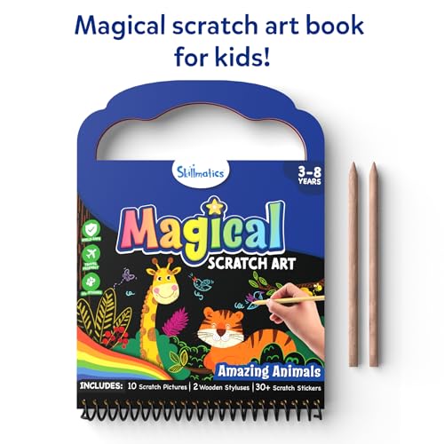 Skillmatics Scratch Art Book for Kids - Animals, Craft Kits & Supplies, 30+ Scratch Stickers, Travel Toys, DIY Kit, Gifts for Boys & Girls Ages 3, 4, 5, 6, 7, 8, Multicolour - Image 3