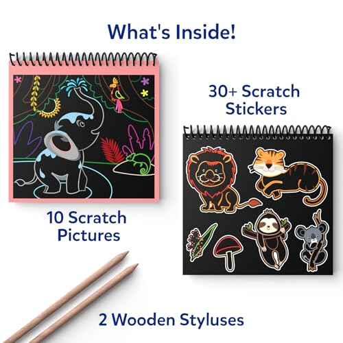 Skillmatics Scratch Art Book for Kids - Animals, Craft Kits & Supplies, 30+ Scratch Stickers, Travel Toys, DIY Kit, Gifts for Boys & Girls Ages 3, 4, 5, 6, 7, 8, Multicolour - Image 2
