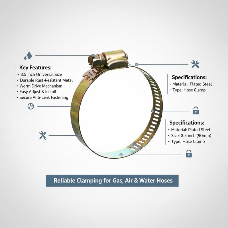 Universal Metal Hose Clamp Adjustable Worm Drive Pipe Clip Heavy Duty Gas Hose Clamp Rust Resistant Fastening Clamp for Air Water Fuel Hoses 5 Pecies (3.5 Inch) - Image 5