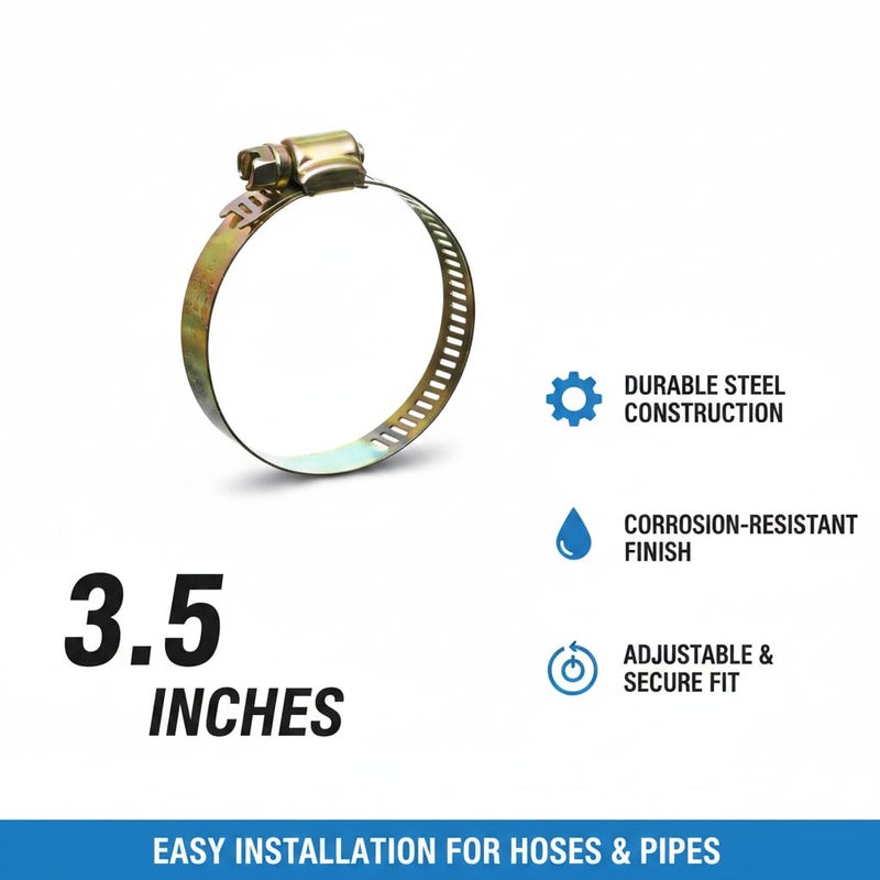 Universal Metal Hose Clamp Adjustable Worm Drive Pipe Clip Heavy Duty Gas Hose Clamp Rust Resistant Fastening Clamp for Air Water Fuel Hoses 5 Pecies (3.5 Inch) - Image 4