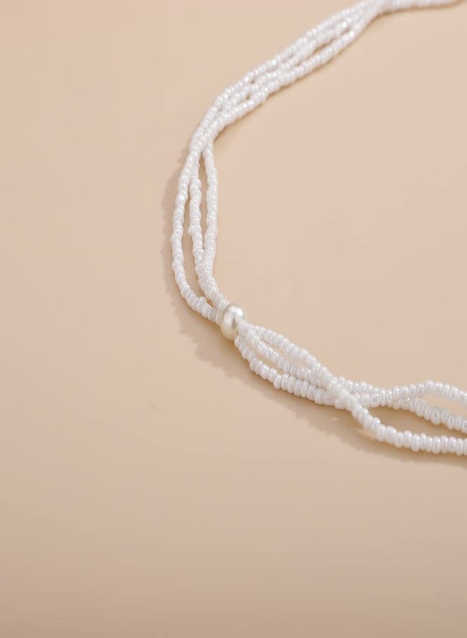 Aimimier Bohemian 3-Strand Faux Pearl Knotted Beads Necklace Long Pearl Tassel Pendant 1920s Flapper Costume Accessories for Women(White) - Image 5