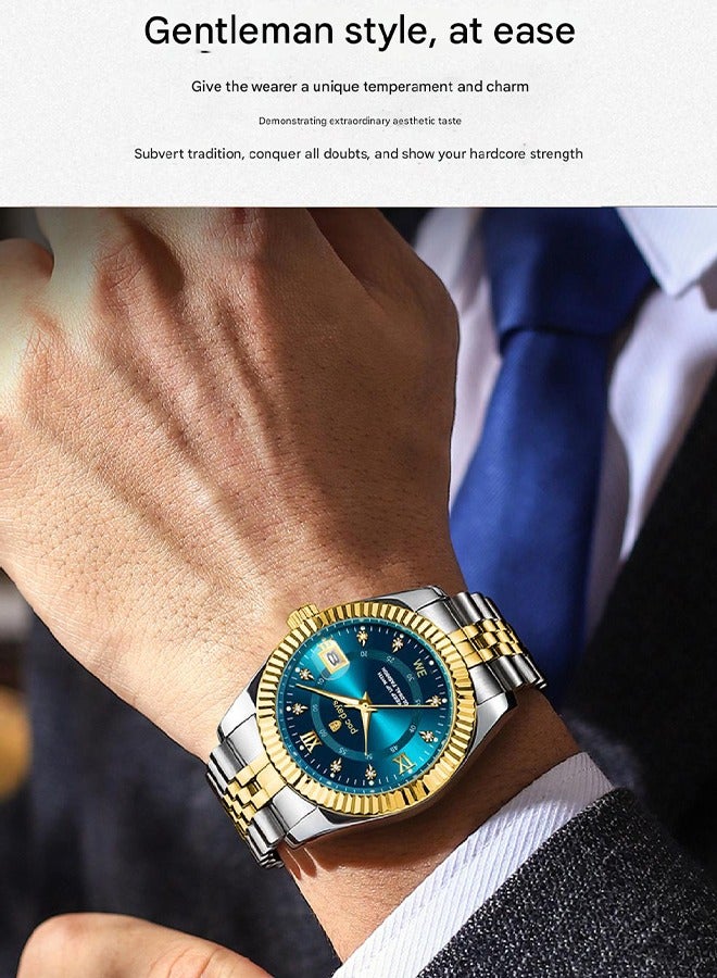 POEDAGAR ​​POEDAGAR Men's Blue Dial Quartz Watch - Date Display Function, Stainless Steel Bracelet for Business Casual and Formal Wear​​  - Image 4