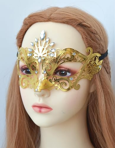 MYSEUNI 2025 New Black and Gold Masquerade Mask for Couples - Retro Roman Greek Venetian Mask & Metal Rhinestone Filigree Venetian Masks for Cosplay Halloween Party Mardi Gras Mascarade Ball - Image 5