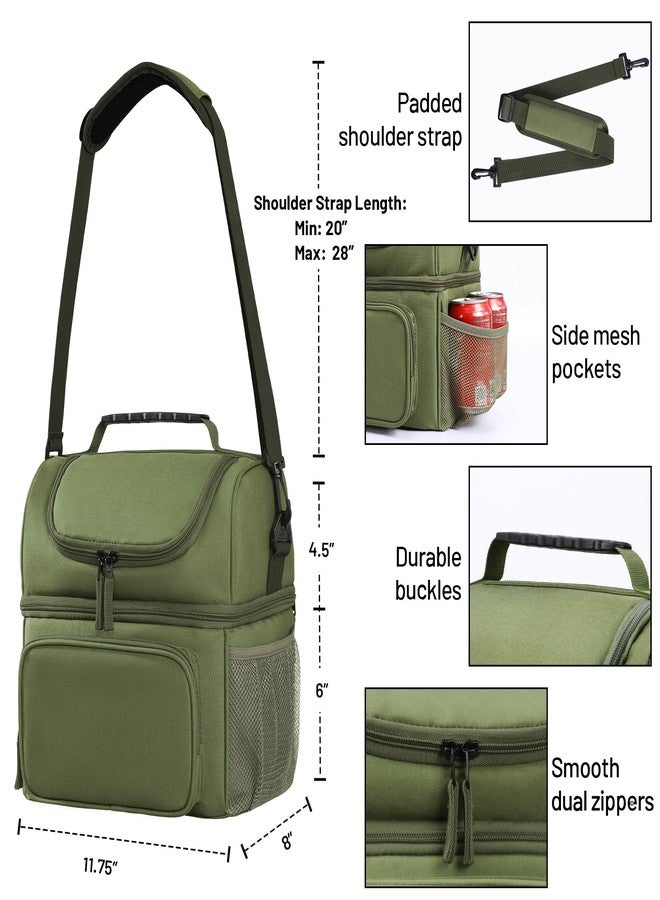 MIER Mens Insulated Lunch Box, Dual Compartment Large Lunch Bag Coolers with Shoulder Strap for Men Women Adult to Office Work, Picnic, Travel, Outdoors, Army Green - Image 5
