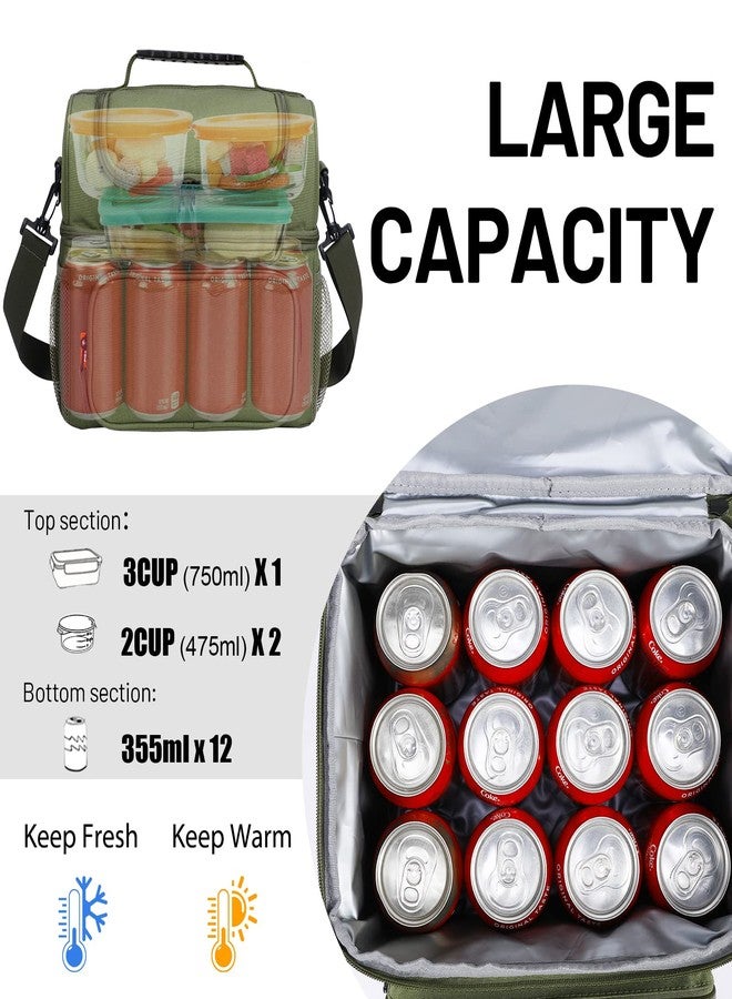 MIER Mens Insulated Lunch Box, Dual Compartment Large Lunch Bag Coolers with Shoulder Strap for Men Women Adult to Office Work, Picnic, Travel, Outdoors, Army Green - Image 4