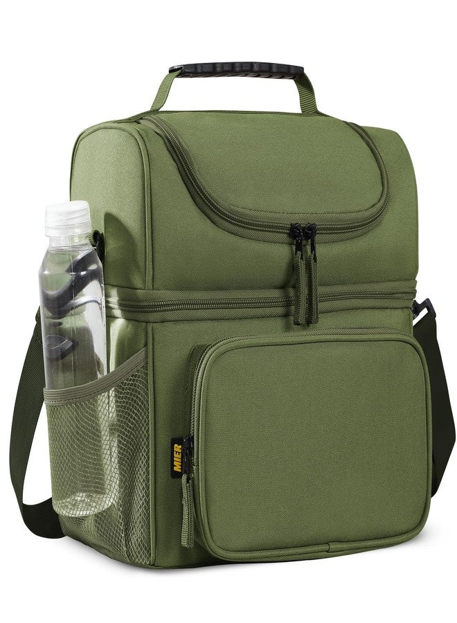 MIER Mens Insulated Lunch Box, Dual Compartment Large Lunch Bag Coolers with Shoulder Strap for Men Women Adult to Office Work, Picnic, Travel, Outdoors, Army Green - Image 1