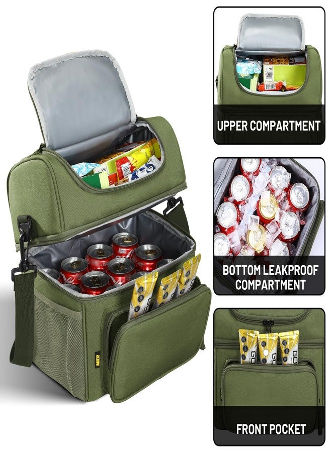 MIER Mens Insulated Lunch Box, Dual Compartment Large Lunch Bag Coolers with Shoulder Strap for Men Women Adult to Office Work, Picnic, Travel, Outdoors, Army Green - Image 2