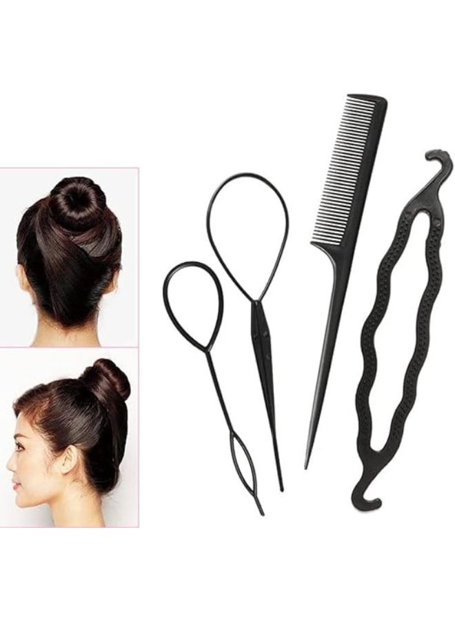 Black 4 Piece Hair Styling Tool Set with Comb and Top Hair Tail Tool - Image 1