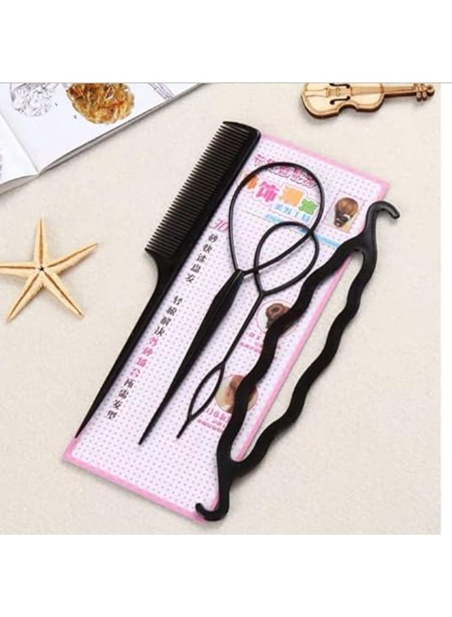 Black 4 Piece Hair Styling Tool Set with Comb and Top Hair Tail Tool - Image 4