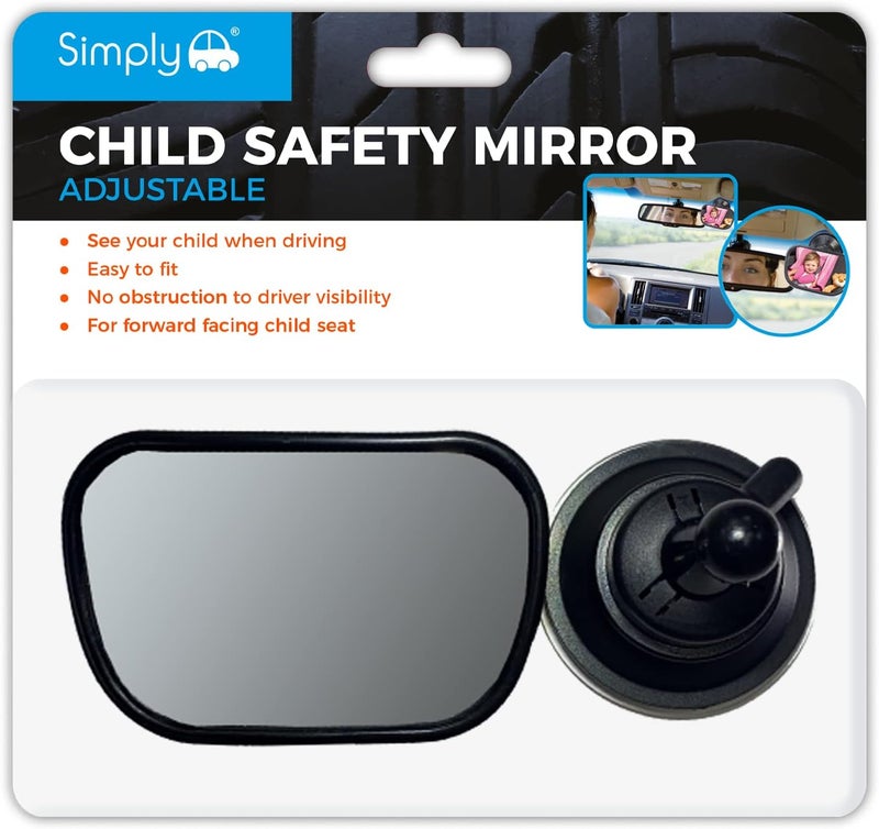 SIMPLY BSM01 Adjustable Baby/Child Safety Car Mirror, 43 x 80 mm, for Forward Facing Child Seat, Increase Visibility, Universal Easy To Fit & Remove - Image 1