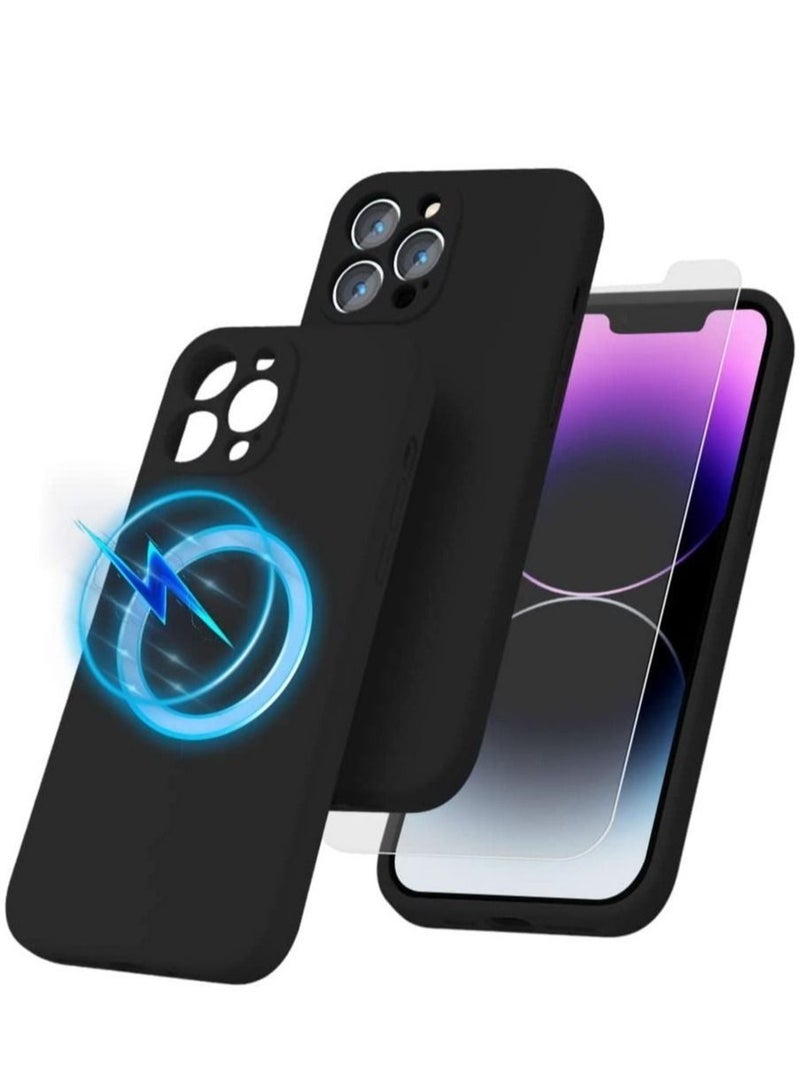 ELTRAZONE Silicone Magnetic Case for iPhone 14 Pro + 2 Pack Tempered Glass Screen Protector Magsafe Case Silicone Phone Case with Microfiber Lining for iPhone 14 Pro 6.1 inch 2022,Black - Image 1