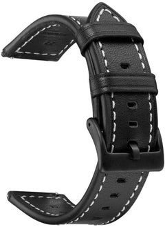 Bikson Genuine Handmade Leather Band with Black Buckle for Honor Magic 2 Smart Watch Elite Strap - Waxed Shiny Black 