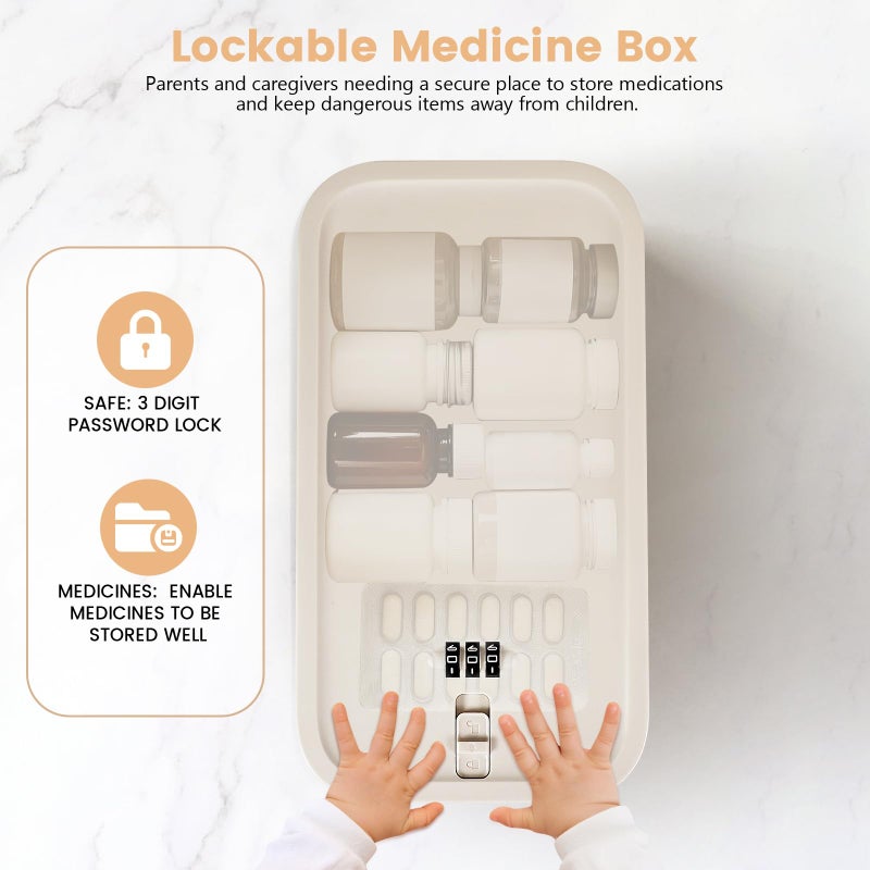 Seggmntree Small Lock Box,Lockable Storage Box with Combination Code for Medication Safe, Medicine Lock Box for Pills/First Aid Kits/Food/Snack Phone Jail,Locked Container for Home/Fridge/Office/School (Beige) - Image 3