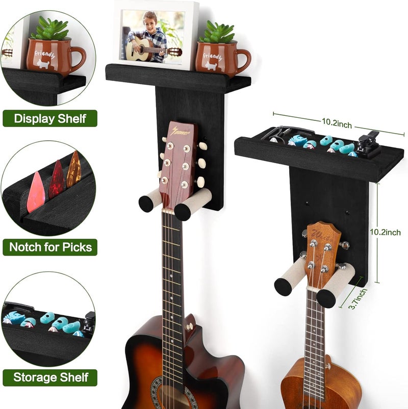 Keebofly Guitar Wall Mount 3-Pack - Rustic Wood Guitar Hanger with Pick Holder for Acoustic, Electric, Bass Guitars & Ukulele (Matte Black, Screw-Mounted) [Patented] - Image 4