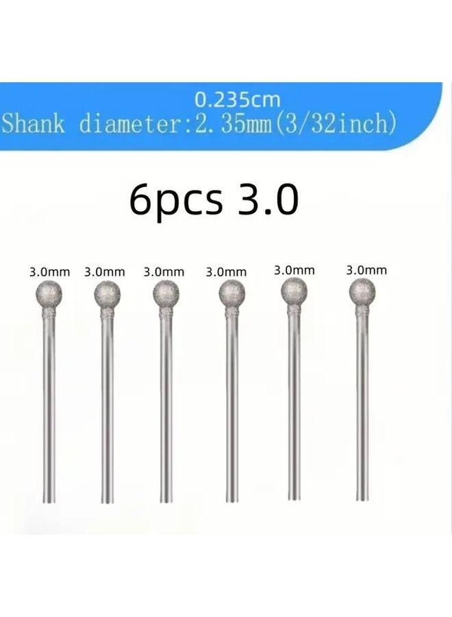 6pcs 3.0mm Spherical Diamond Grinding Head Carving Engraving Polishing Tool - Image 1