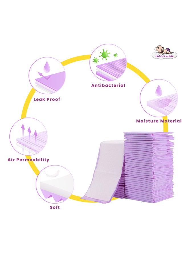 Cute 'n' Cuddle Pack Of 180 Disposable Soft Ultra Absorbent Waterproof Diaper Mess-Free Changing Mat Liners Baby Changing Mat Cover Bed Pads, Lavender, 60 CM X 90 CM - Image 2