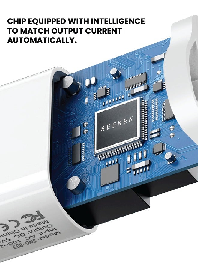 SEEKEN 20W Adapter - White | Fast Charging | Campatible with Iphone and Samsung | 2 in 1 | Compact | Power Delivery | Premium Design | High-Quality. - Image 3