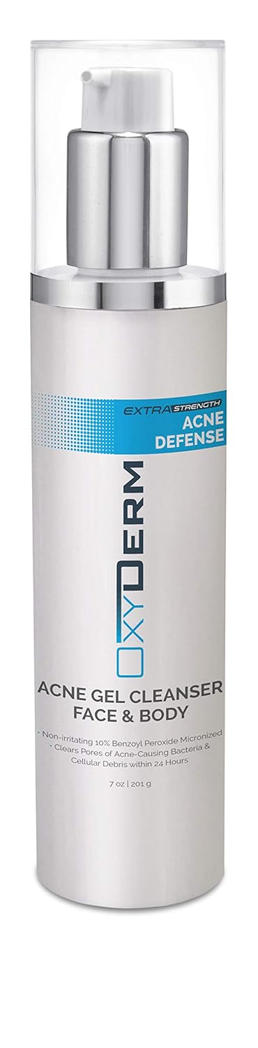 OxyDerm Benzoyl Peroxide 10 Cleanser Wash Treatment  Clears Cystic Breakouts  Fights Acne Blemishes on Contact Prevents Future Pimples Blackheads Whiteheads Zits Bumps Face  Body for Teens  Adults