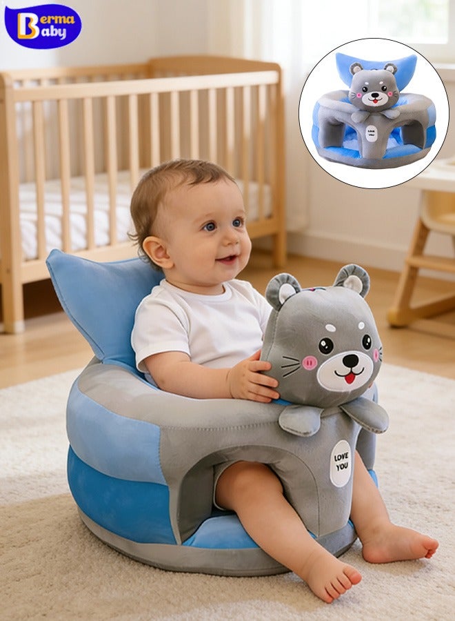 Berma Baby كرسي جلوس للأطفال، أريكة لعبة للأطفال، مقعد دعم للأطفال، مقعد تعليمي مريح للأطفال، كرسي تعليمي للجلوس والتغذية، أريكة أرضية ناعمة ومحببة للعب الطفل، مناسبة للأولاد والبنات (رمادي هاسكي) - Image 1