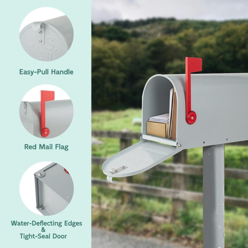 GIGYES Mailboxes for Outside, GIGYES Galvanized Steel Medium Metal Mailbox, 20 x 8.7 x 6.9 Inches, Grey - Image 3