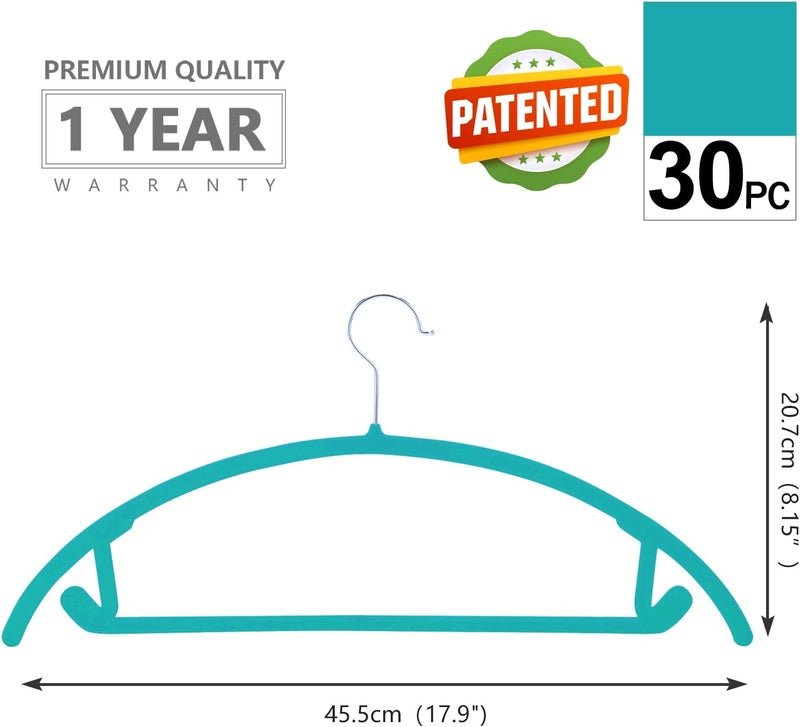 MIZGI Premium Velvet Hangers (Pack of 30) Heavyduty- Non Slip No Shoulder Bump Suit Hangers - Chrome Hooks,Space Saving Clothes Hangers,Rounded Hangers for Coat,Sweater,Jackets,Pants - Image 2