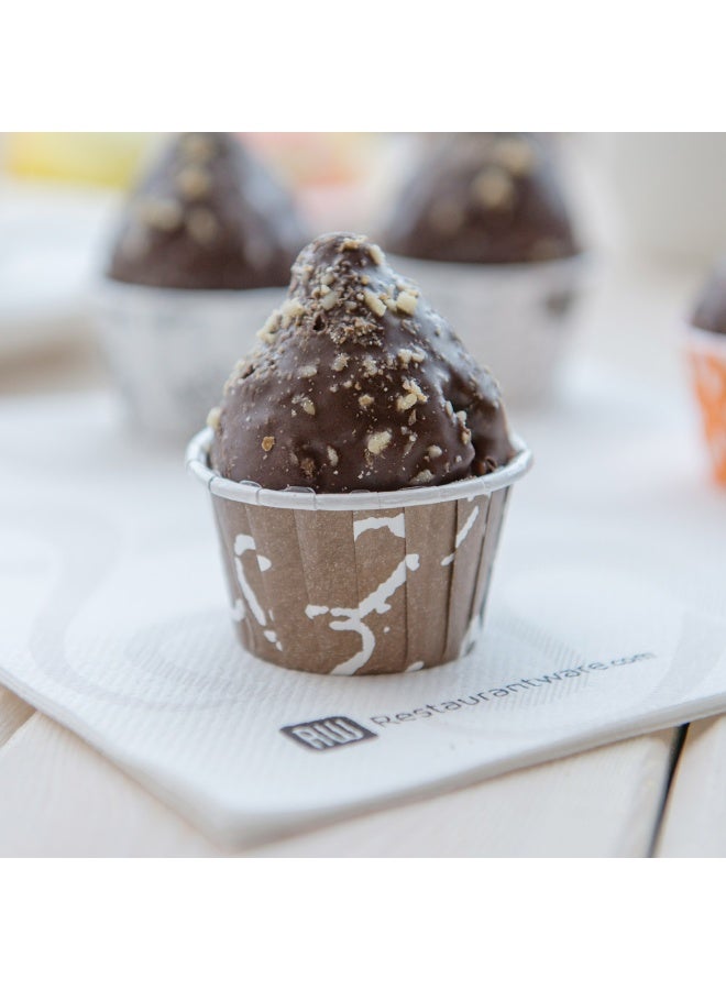 Restaurantware Panificio 1.6 Ounce Baking Cups, 200 Pleated Cupcake Liners - Oven-Ready, Freezable, Brown And White Paper Muffin Cases, Disposable, Chocolate Wisp, For Wedding Parties, Baby Showers  - Image 3