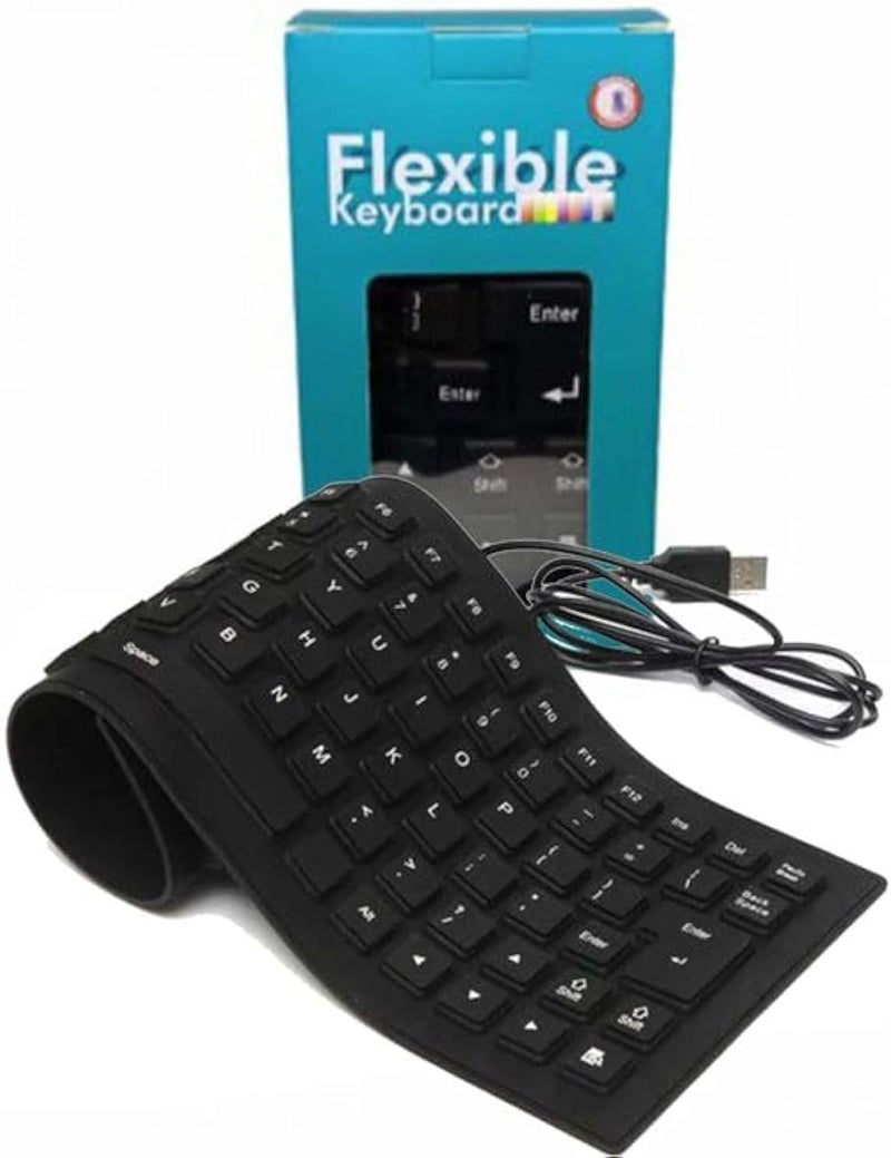 Flexible-USB Waterproof Keyboard Silicone Gel Flexible Foldable 85 Keys Arabic and English Keyboard Button Cover Soft Rubber for PC Laptop Black- - Image 1
