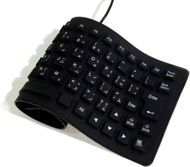 Flexible-USB Waterproof Keyboard Silicone Gel Flexible Foldable 85 Keys Arabic and English Keyboard Button Cover Soft Rubber for PC Laptop Black- - Image 2
