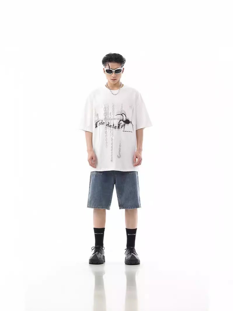 Trendy Street Brand Street Hip-Hop Loose Spider Print Short-Sleeve T-Shirt Couple Unisex Short T-Shirt Casual - Image 5