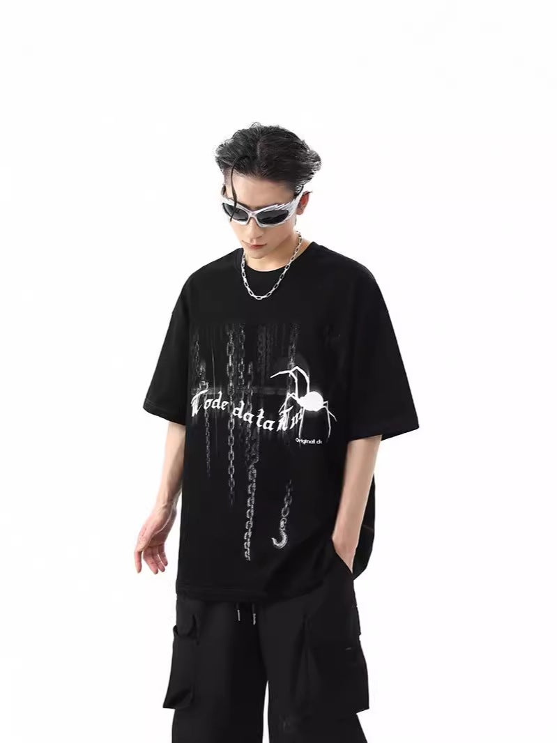 Trendy Street Brand Street Hip-Hop Loose Spider Print Short-Sleeve T-Shirt Couple Unisex Short T-Shirt Casual - Image 2