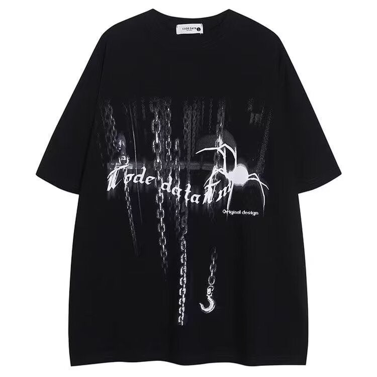 Trendy Street Brand Street Hip-Hop Loose Spider Print Short-Sleeve T-Shirt Couple Unisex Short T-Shirt Casual - Image 1