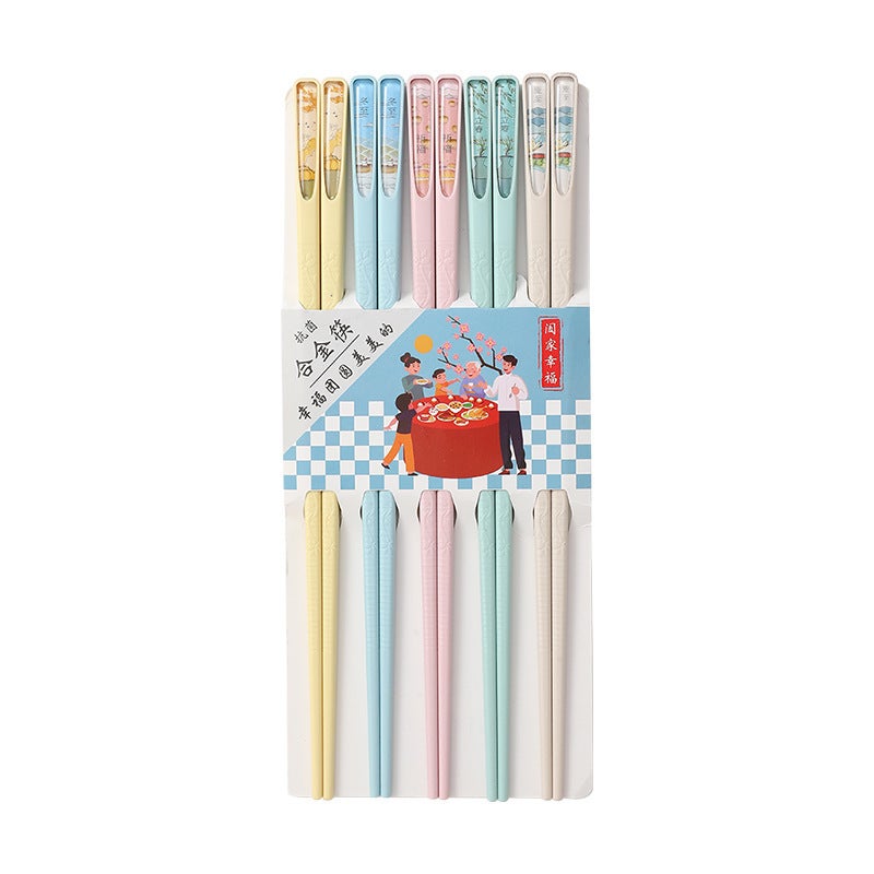 Chopsticks Household Mildew-Proof High-Temperature Non-Slip One-Person Chopsticks High-End Solar-Term Alloy Chopsticks Macaron Chopsticks - Image 1