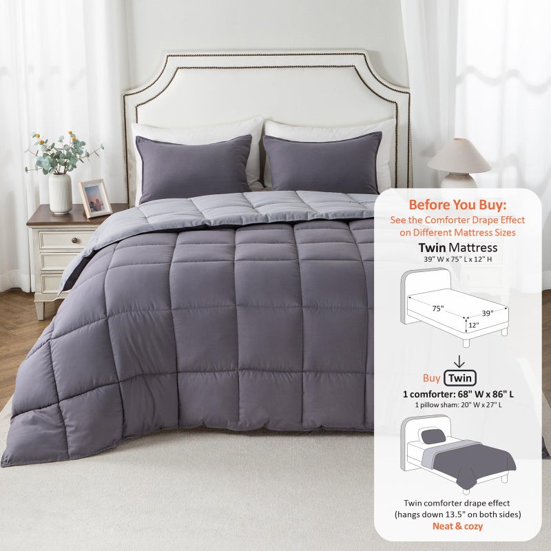 KASENTEX Twin/Twin XL Comforter Set â€“ Reversible Dual Color â€“ Goose Down Alternative â€“ Ultra-Soft, Lightweight, Machine Washable, Maintain Fluffiness, All Season Warmth (Quartz Silver/Pebble Grey) - Image 3