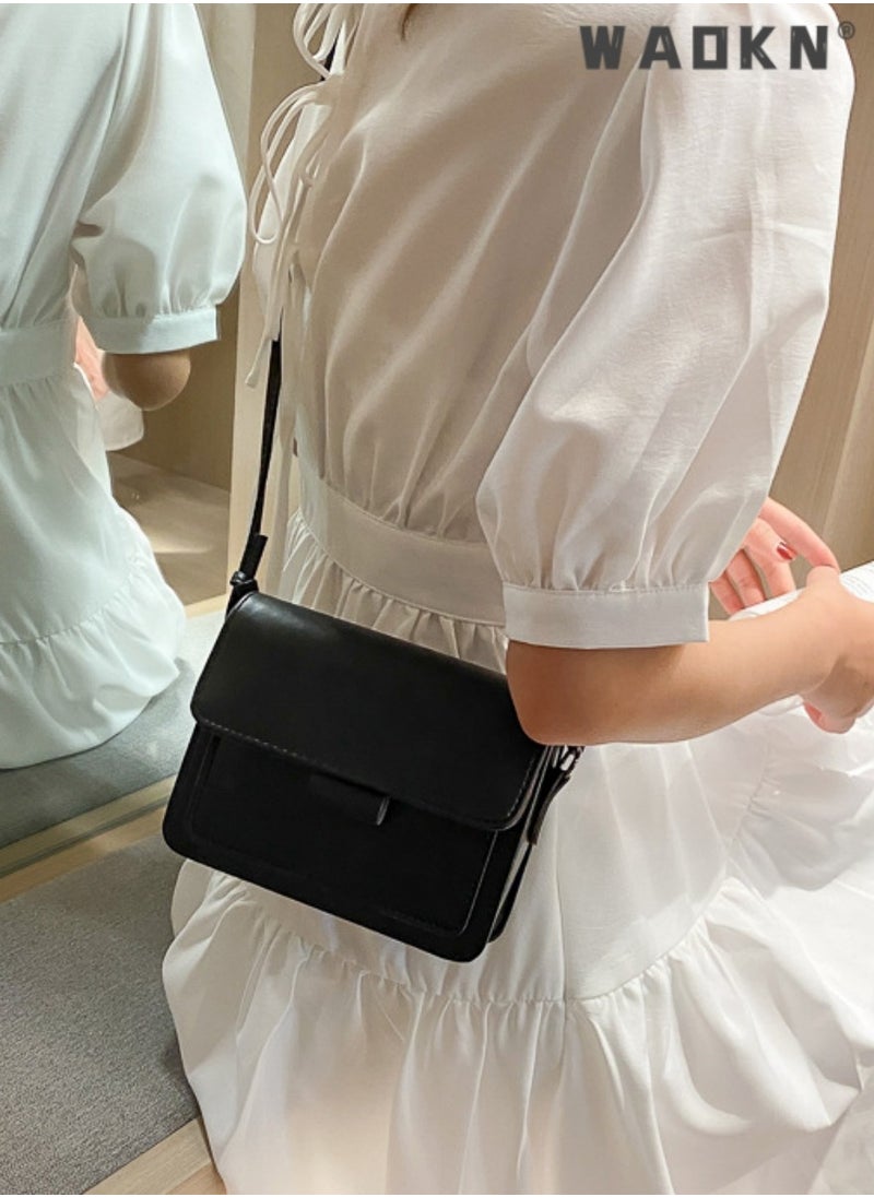WAOKN - Women's Fashion Retro Crossbody Bag, Casual Fashion Chain Shoulder Bag Messenger Bag for Ladies, College Student Versatile Flip Style Simple Tote Bag Carrying Bag（Black) - Image 1