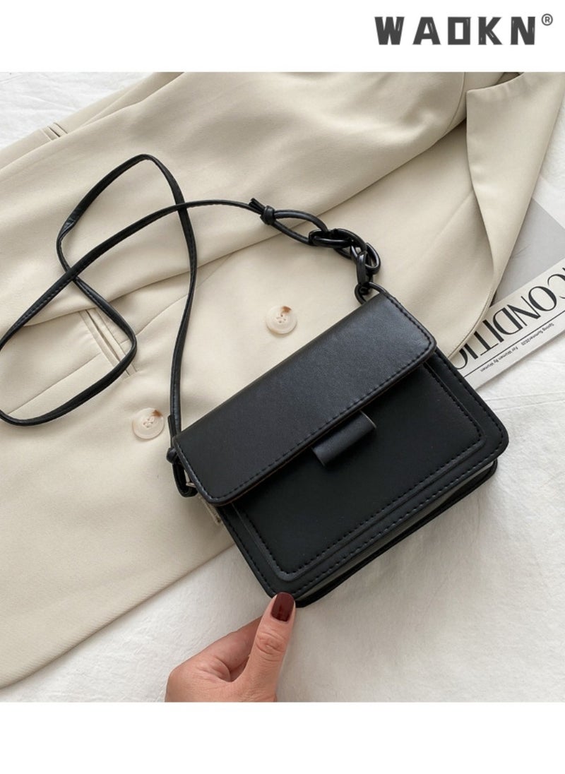 WAOKN - Women's Fashion Retro Crossbody Bag, Casual Fashion Chain Shoulder Bag Messenger Bag for Ladies, College Student Versatile Flip Style Simple Tote Bag Carrying Bag（Black) - Image 1