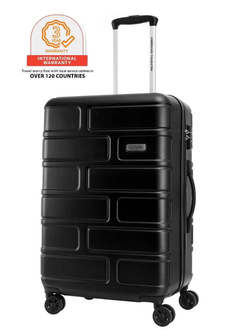 Bricklane Suitcase, Check-In Size 69 cm / 25 inch, 4 Spinner Wheels, Hard Top, Polycarbonate, Jet Black|Lightweight|Scratch & Impact Resistance|TSA Lock|Inner Mesh Zippered Pocket - 3 Years International Warranty