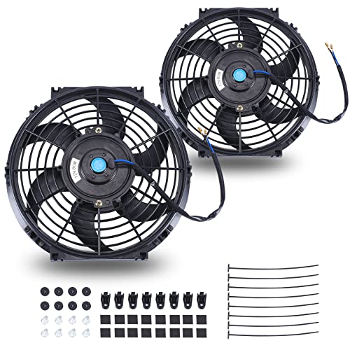 FGJQEFG 10 Inch Universal Slim Fan Push Pull Electric Radiator 12V 80W High Performance Cooling Fan Mount Kit Black 2 Pcs - Image 1