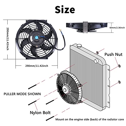 FGJQEFG 10 Inch Universal Slim Fan Push Pull Electric Radiator 12V 80W High Performance Cooling Fan Mount Kit Black 2 Pcs - Image 2