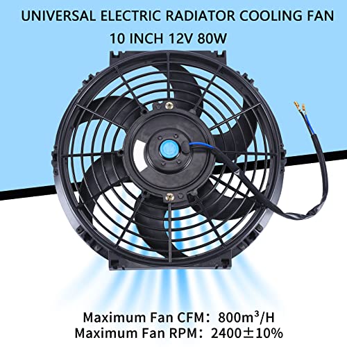 FGJQEFG 10 Inch Universal Slim Fan Push Pull Electric Radiator 12V 80W High Performance Cooling Fan Mount Kit Black 2 Pcs - Image 4