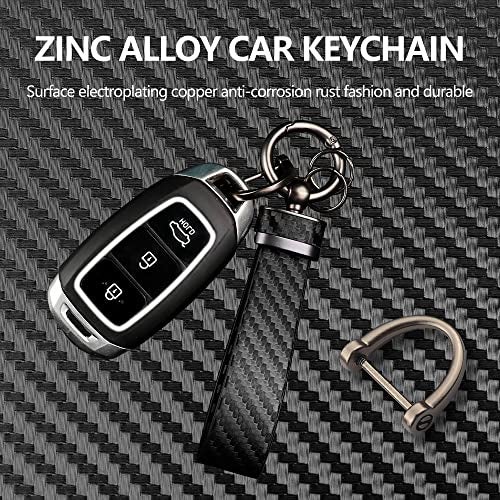 Turcee Leather Car Keychain - Carbon Fiber Interior Key Fob with Anti-Lost D-Ring - Car Accessory Key Ring (Black) - Image 3