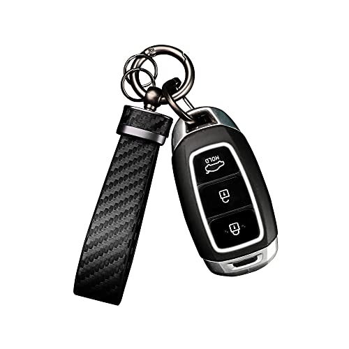 Turcee Leather Car Keychain - Carbon Fiber Interior Key Fob with Anti-Lost D-Ring - Car Accessory Key Ring (Black) - Image 1