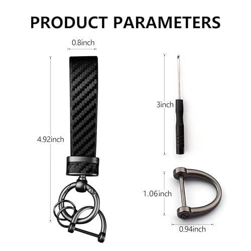 Turcee Leather Car Keychain - Carbon Fiber Interior Key Fob with Anti-Lost D-Ring - Car Accessory Key Ring (Black) - Image 2