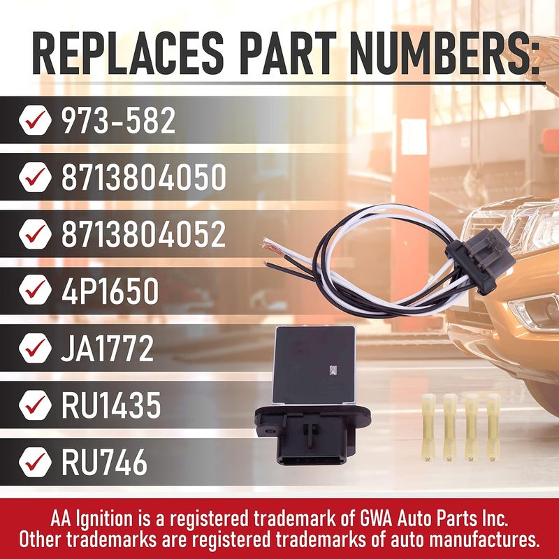 AA Ignition HVAC Blower Motor Resistor Kit - Replaces 973-582, 8713804050, 8713804052, ‎4P1650, JA1772, RU1435 - Compatible with Toyota Tacoma Vehicles - 2005, 2006, 2007, 2008, 2009, 2010-2017 HVAC Control - Image 3